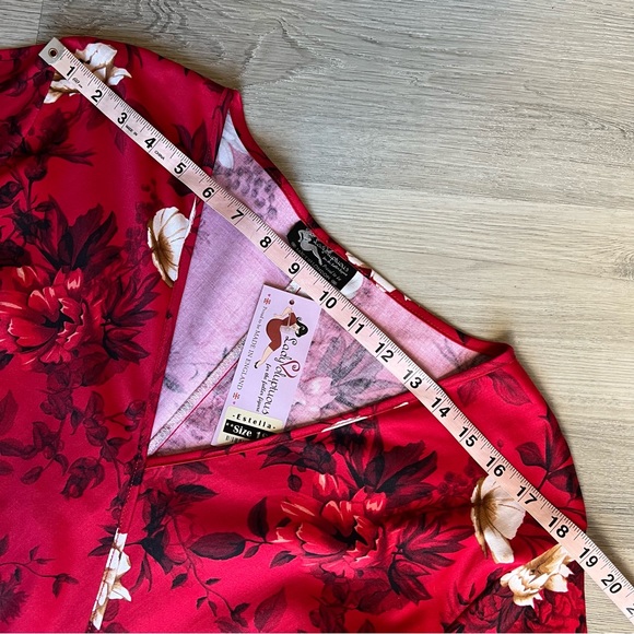 Lady Voluptuous 14 US / 18 UK Estrella Vintage Inspired Red Floral Dress - Picture 9 of 14